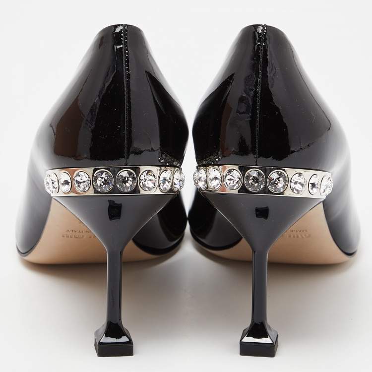 Pre Owned Miu Miu Black Patent Leather Pointed Toe Kitten Heel Pumps Size 38.5