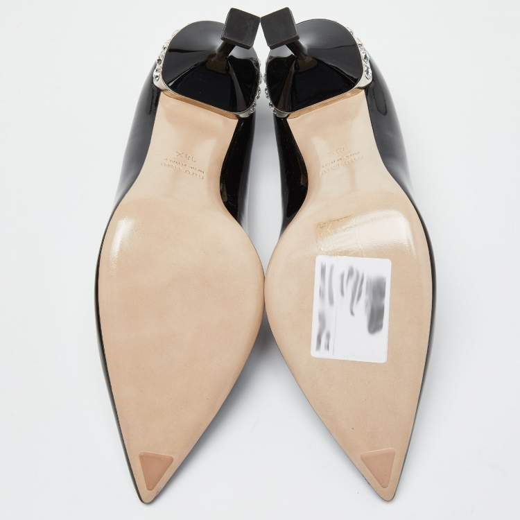 Pre Owned Miu Miu Black Patent Leather Pointed Toe Kitten Heel Pumps Size 38.5