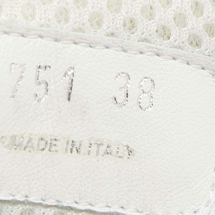 Pre Owned Miu Miu Silver Texture Leather Lace Up Sneakers Size 38