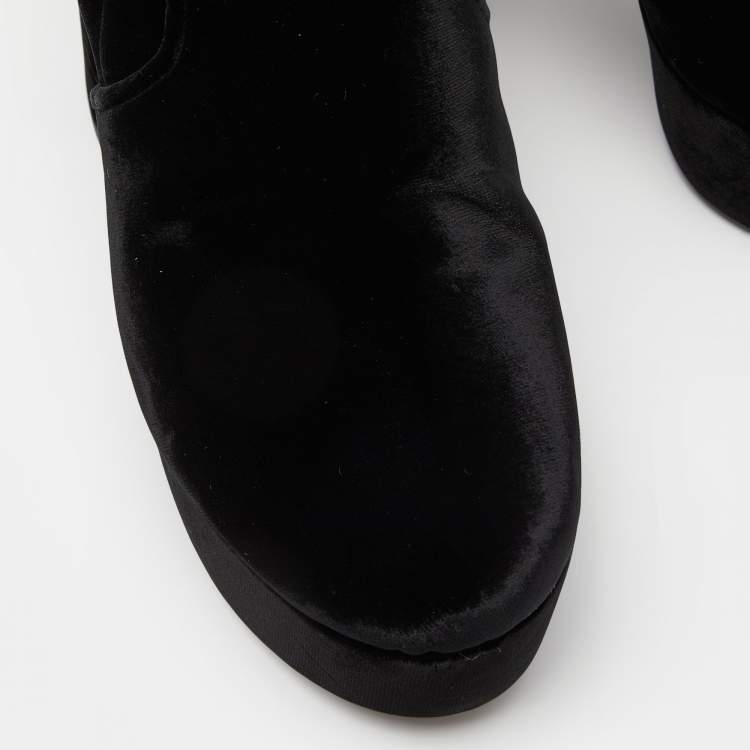 Pre Owned Miu Miu Black Velvet Zip Ankle High Block Boots Size 38