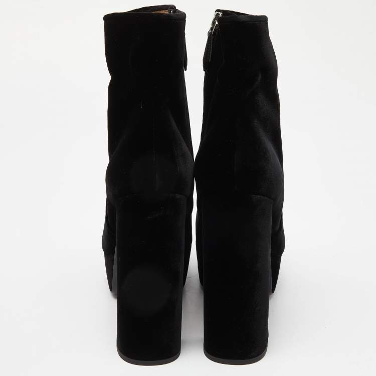 Pre Owned Miu Miu Black Velvet Zip Ankle High Block Boots Size 38