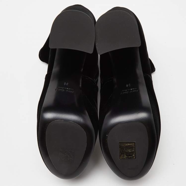Pre Owned Miu Miu Black Velvet Zip Ankle High Block Boots Size 38