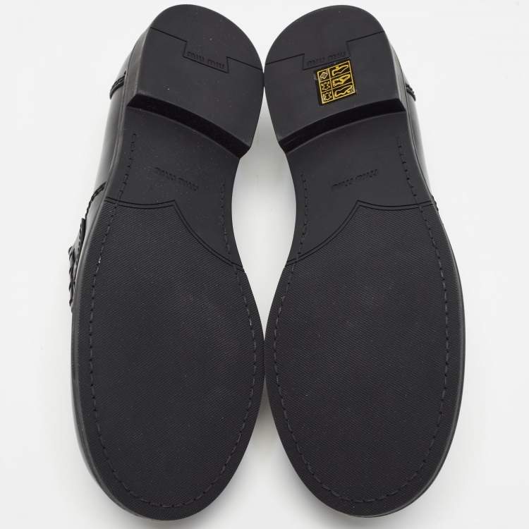 Pre Owned Miu Miu Black Leather Slip On Loafers Size 39.5