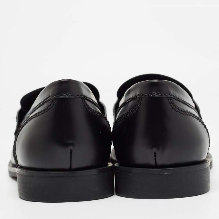 Pre Owned Miu Miu Black Leather Slip On Loafers Size 39.5