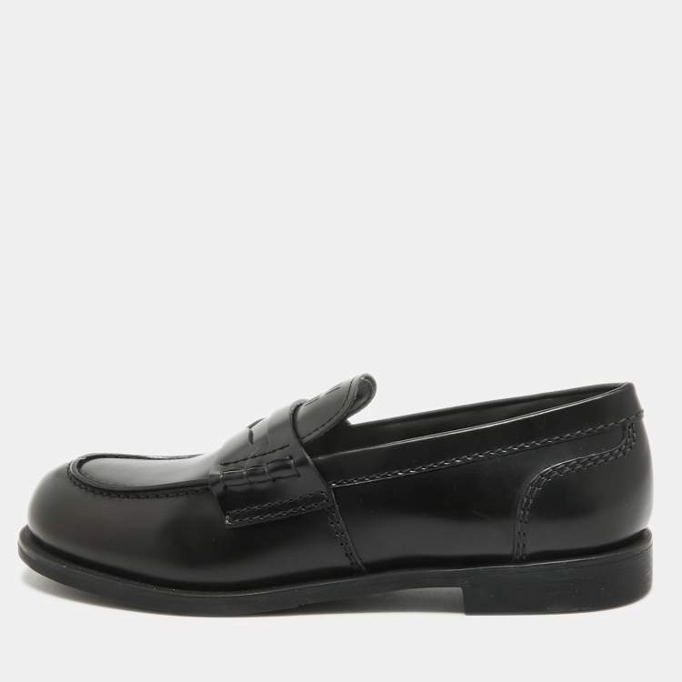 Pre Owned Miu Miu Black Leather Slip On Loafers Size 39