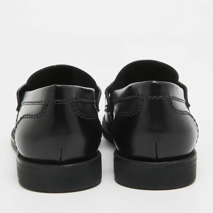 Pre Owned Miu Miu Black Leather Slip On Loafers Size 39