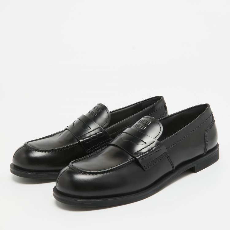 Pre Owned Miu Miu Black Leather Slip On Loafers Size 39
