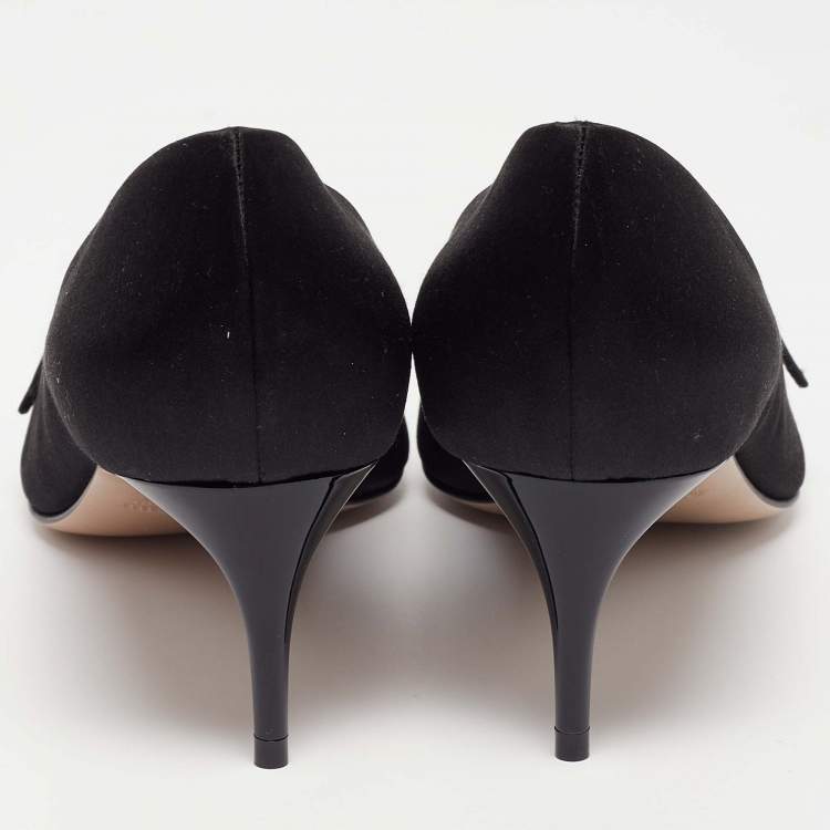 Pre Owned Miu Miu Black Satin and PVC Lazy Jewel Pumps Size 37.5