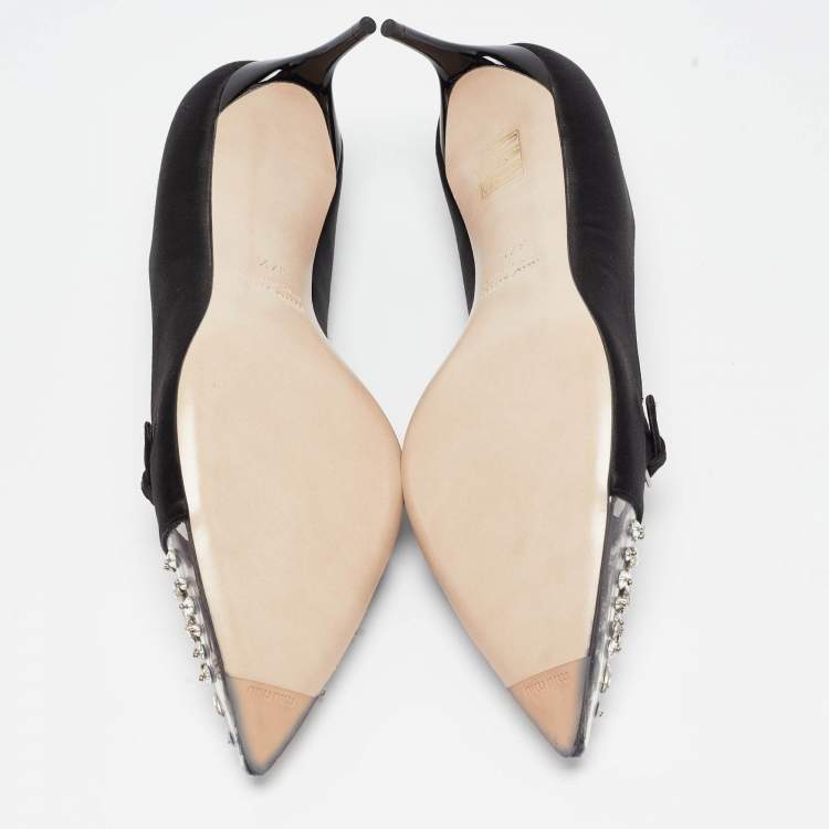 Pre Owned Miu Miu Black Satin and PVC Lazy Jewel Pumps Size 37.5