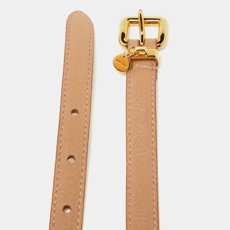 Pre Owned Miu Miu Pink Leather Slim Waist Belt 75CM