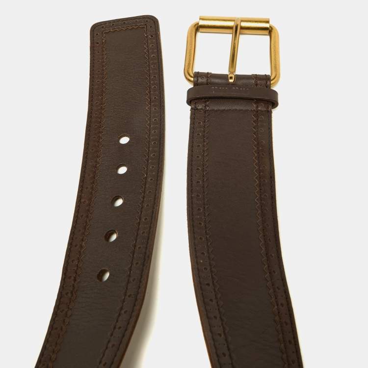 Pre Owned Miu Miu Brown Leather Wide Waist Buckle Belt 85CM