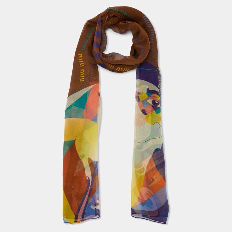 Pre Owned Miu Miu Brown Printed Silk Stole 