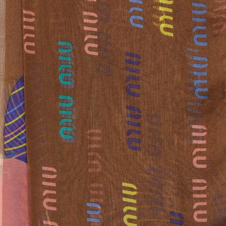 Pre Owned Miu Miu Brown Printed Silk Stole 