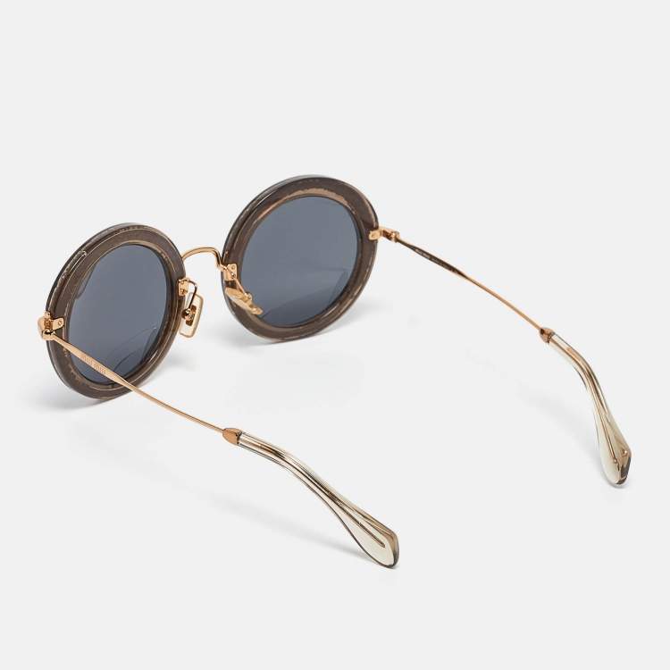 Pre Owned Miu Miu Black  SMU 13N Glitter Frame Round Sunglasses