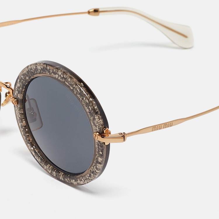 Miu Miu Black SMU 13N Glitter Frame Round Sunglasses Miu Miu