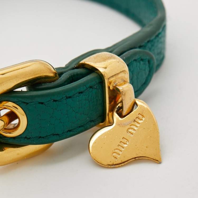 Pre Owned Miu Miu Leather Gold Tone Bracelet