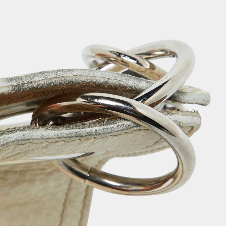 Pre Owned Miu Miu Off White Leather Buckle Waist Belt 85CM
