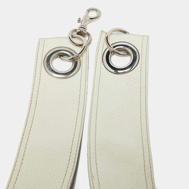 Pre Owned Miu Miu Off White Leather Buckle Waist Belt 85CM
