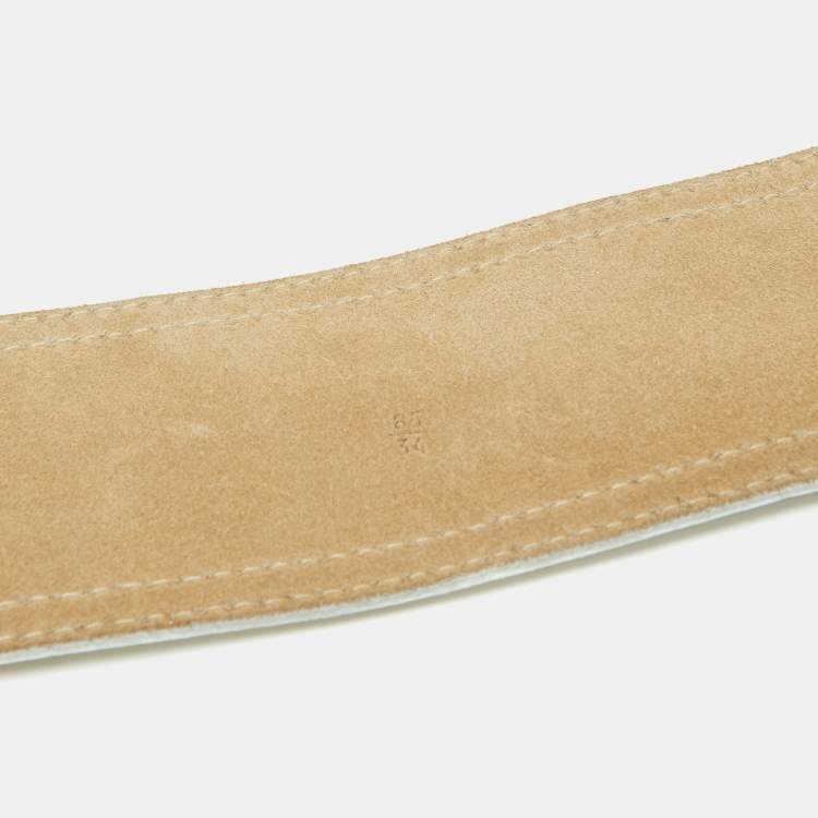 Pre Owned Miu Miu Off White Leather Buckle Waist Belt 85CM