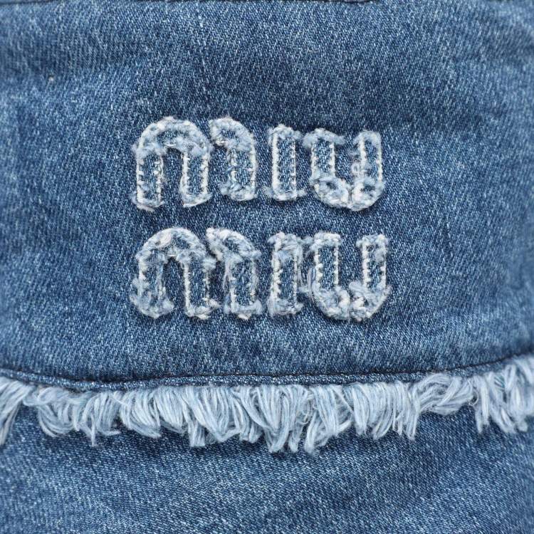 Pre Owned Miu Miu Blue Denim Logo Bucket Hat  