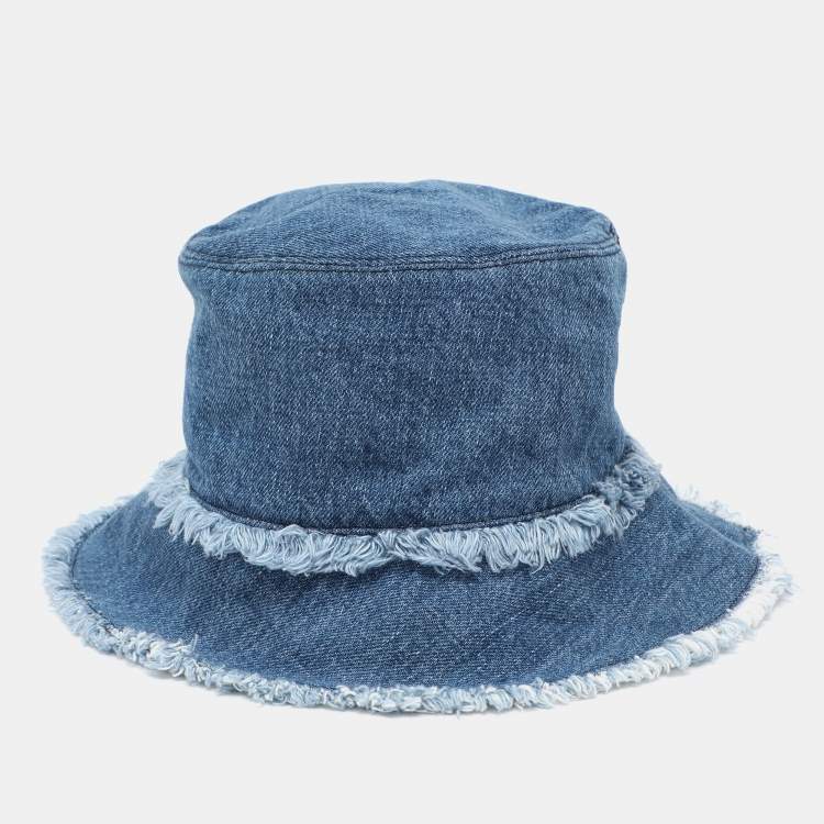 Pre Owned Miu Miu Blue Denim Logo Bucket Hat  
