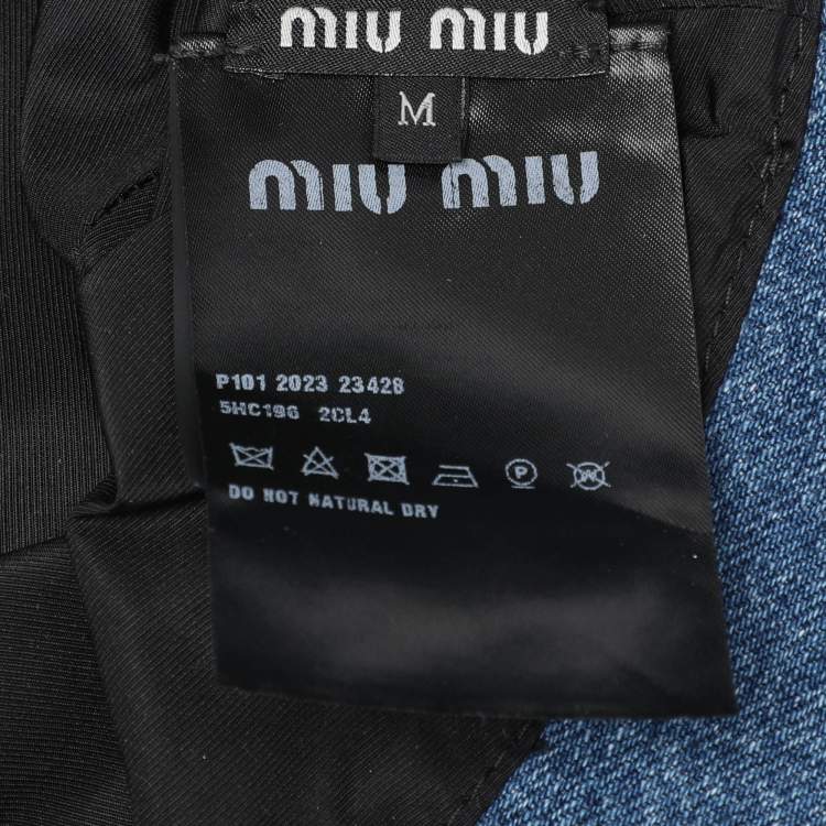 Pre Owned Miu Miu Blue Denim Logo Bucket Hat  