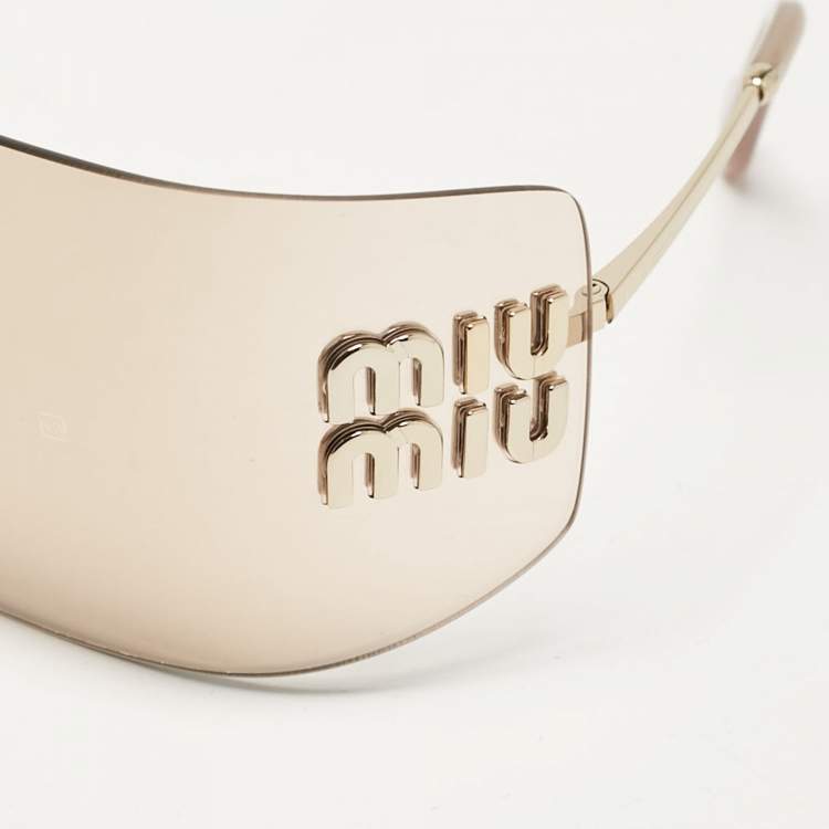 Pre Owned Miu Miu Beige/Gold SMU 54Y Runaway Sunglasses