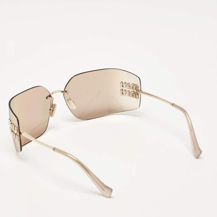 Pre Owned Miu Miu Beige/Gold SMU 54Y Runaway Sunglasses