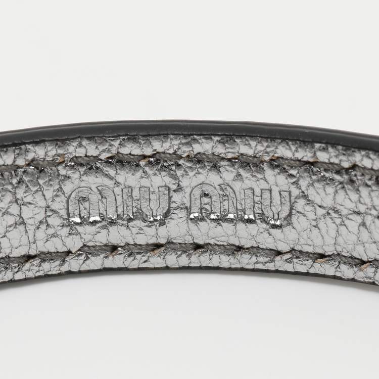 Pre Owned Miu Miu Silver Leather Wrap Bracelet