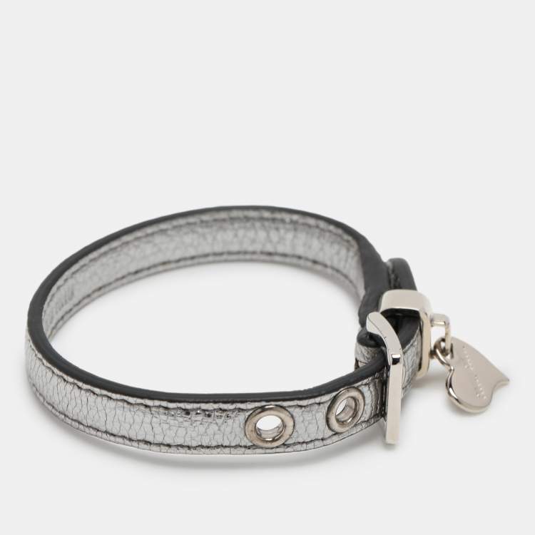 Pre Owned Miu Miu Silver Leather Wrap Bracelet
