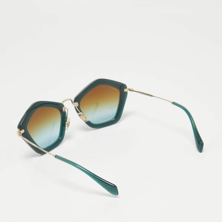 Pre Owned Miu Miu Green/Brown Gradient SMU 060 Cat Eye Sunglasses