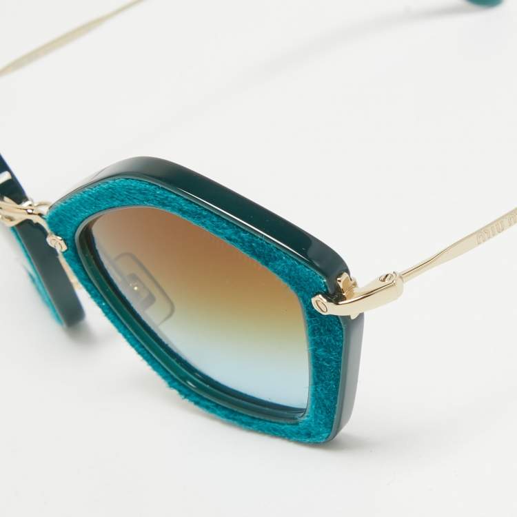 Pre Owned Miu Miu Green/Brown Gradient SMU 060 Cat Eye Sunglasses