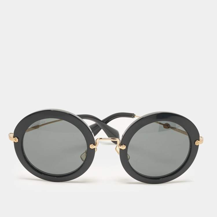 Pre Owned Miu Miu Black SMU 13N Round Sunglasses