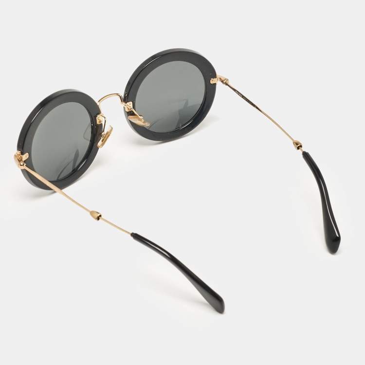 Pre Owned Miu Miu Black SMU 13N Round Sunglasses