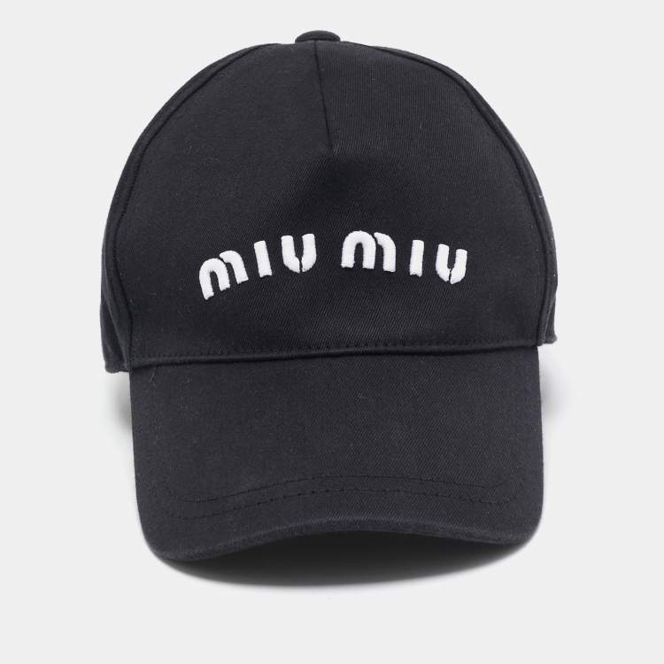 Pre Owned Miu Miu Black Logo Embroidered Cotton Baseball Cap S