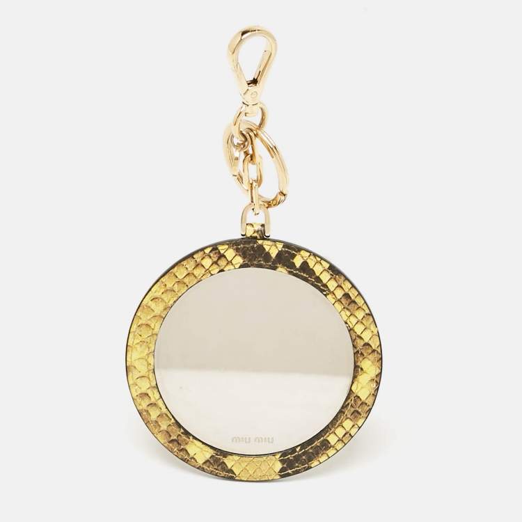 Pre Owned Miu Miu Yellow/Black Snakeskin Embossed Leather Cosmetic Mirror