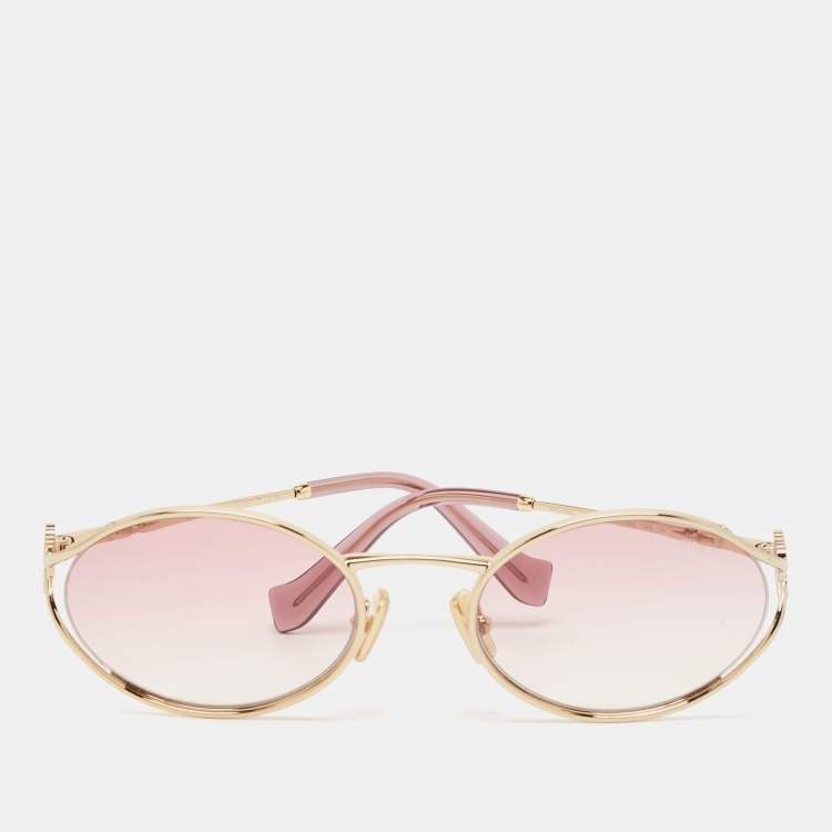 Pre Owned Miu Miu Pink Gradient SMU52Y Logo Oval Sunglasses