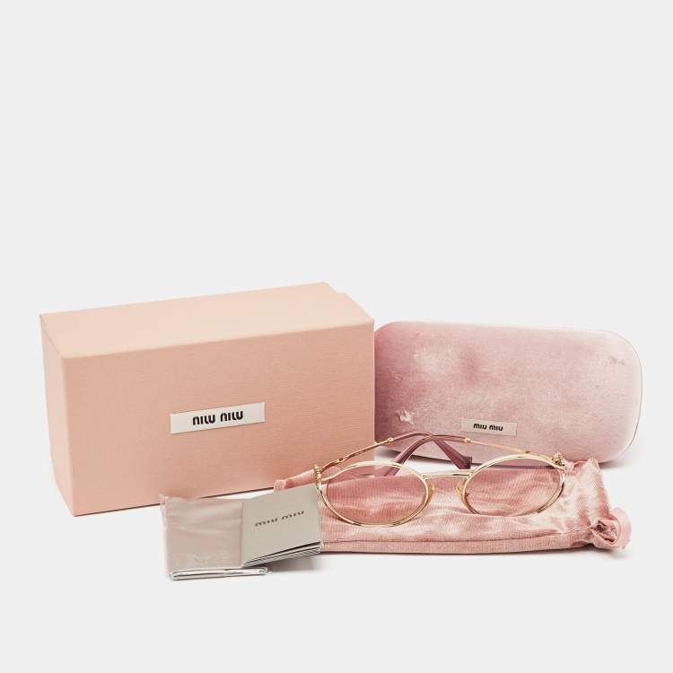 Pre Owned Miu Miu Pink Gradient SMU52Y Logo Oval Sunglasses