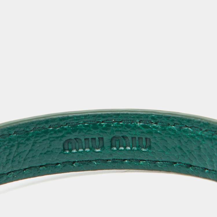 Pre Owned Miu Miu Crystal Green Leather Bracelet
