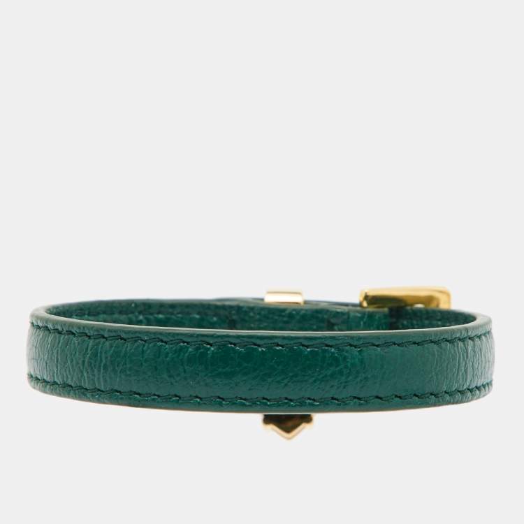 Pre Owned Miu Miu Crystal Green Leather Bracelet