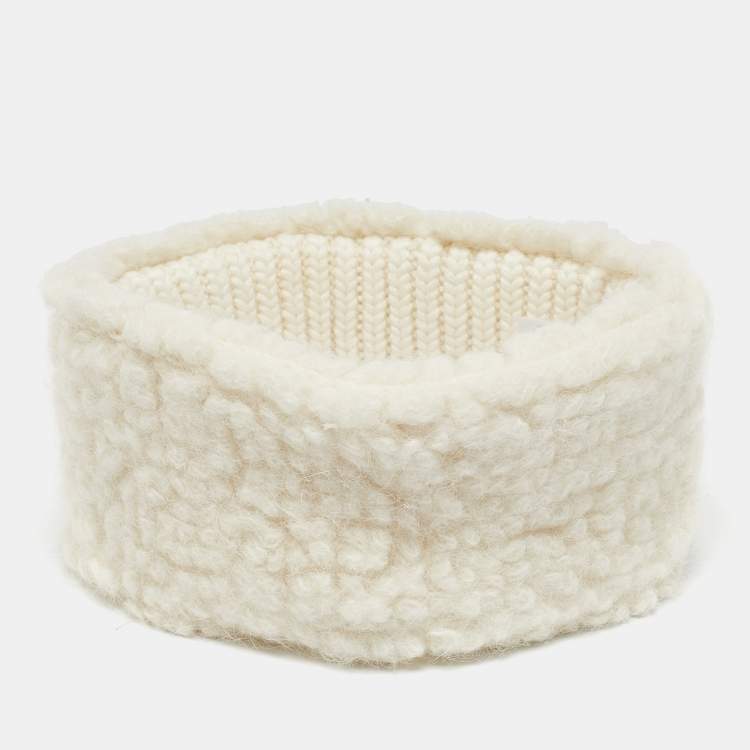 Pre Owned Miu Miu White Logo Applique Shearling Head band