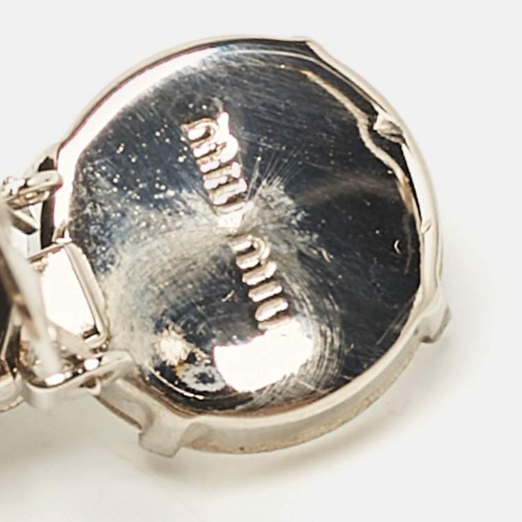 Pre Owned Miu Miu Silver Tone Crystal and Pearl Drop Earrings