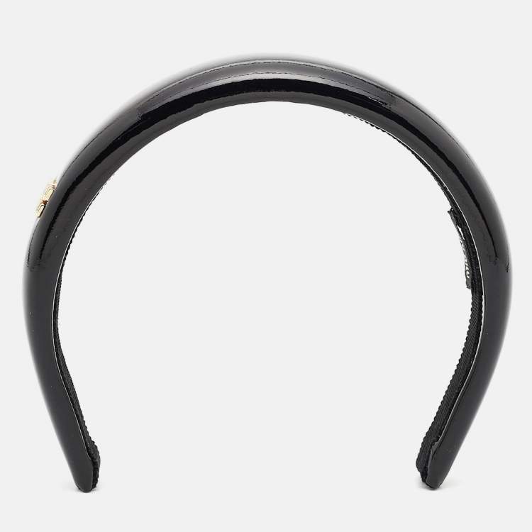 Pre Owned Miu Miu Black Patent Leather Logo Plaque Detail Headband 