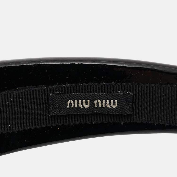 Pre Owned Miu Miu Black Patent Leather Logo Plaque Detail Headband 