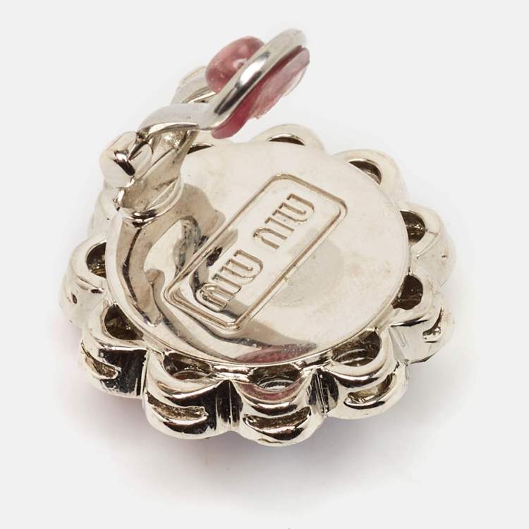 Pre Owned  Miu Miu Rebels Crystals Silver Tone Clip On Earrings