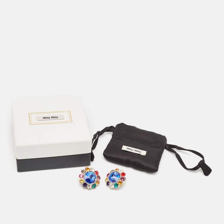Pre Owned  Miu Miu Rebels Crystals Silver Tone Clip On Earrings