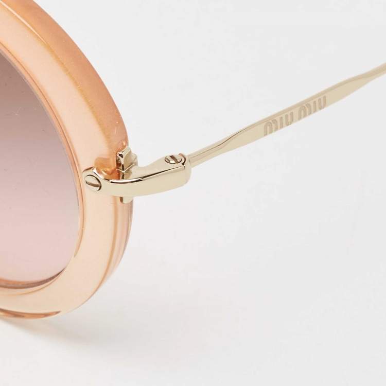Pre Owned Miu Miu Peach/Brown Gradient SMU13N Round Sunglasses