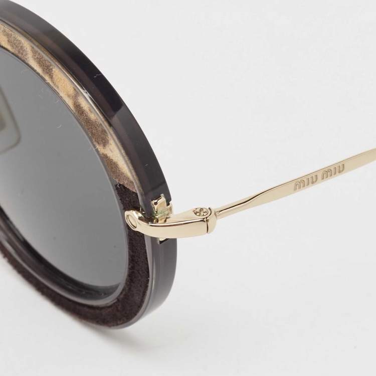 Pre Owned Miu Miu Black/Yellow Leopard Print SMU08R Round Sunglasses
