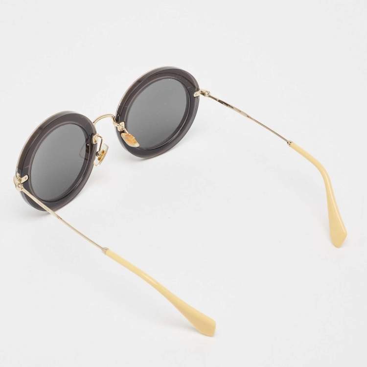 Pre Owned Miu Miu Black/Yellow Leopard Print SMU08R Round Sunglasses