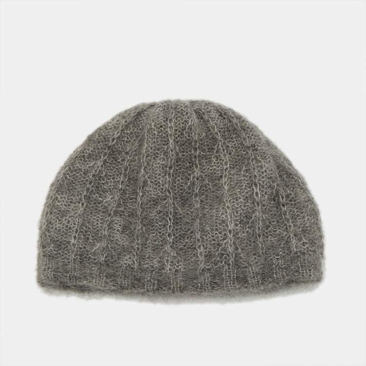 Pre Owned Miu Miu Grey Mohair Rib Knit Beanie M